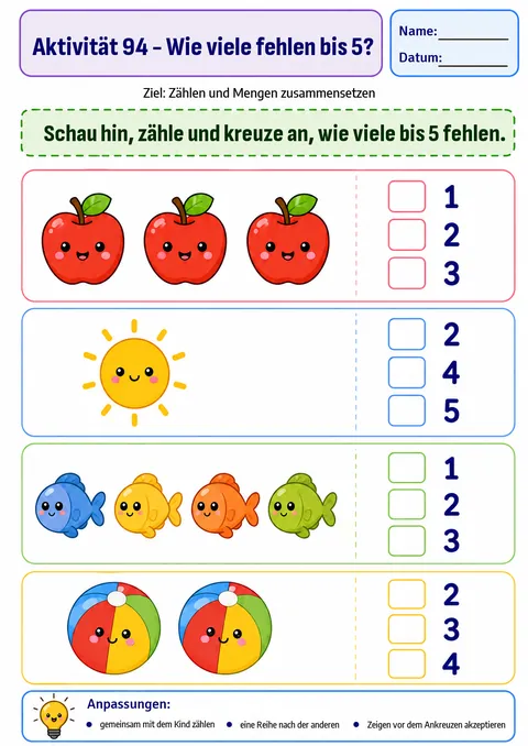 Aktivität: wie viele fehlen bis 5